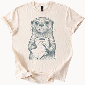 Otter Holding Toilet Paper Cute Animal Graphic Tee Funny Otter Shirt Gift